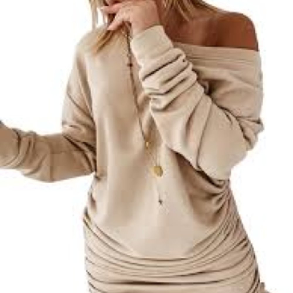 Long Sleeve Crew Neck Bodycon Ruched Dress